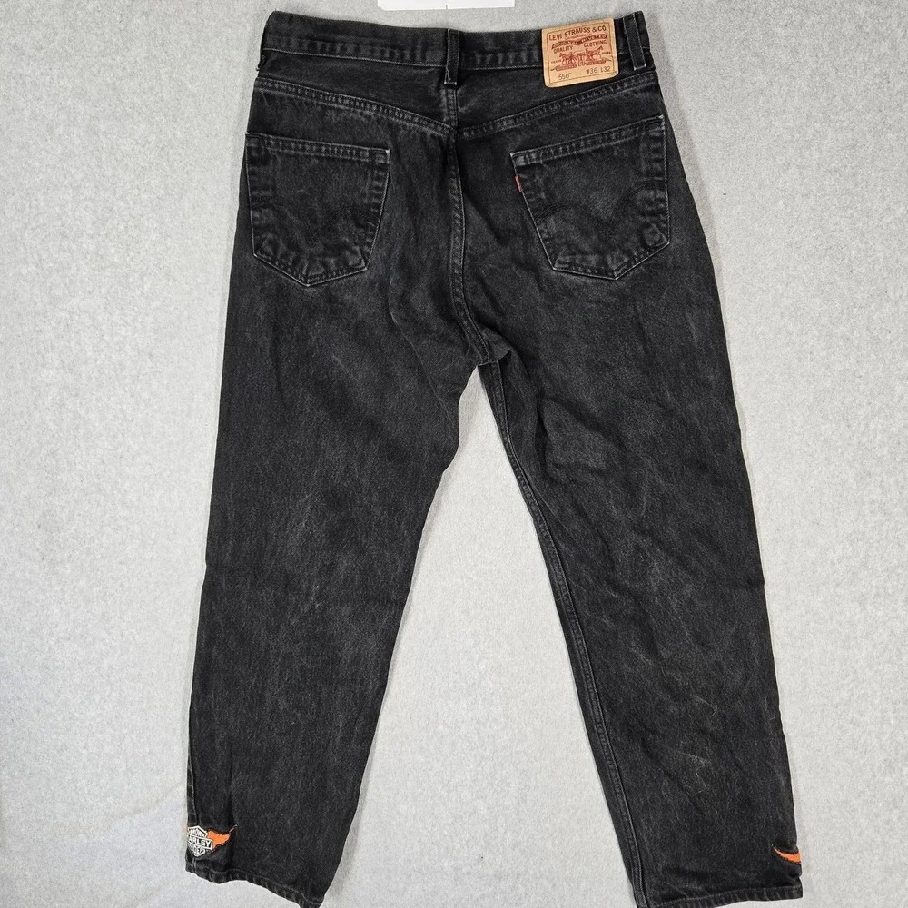 Levi's 550 Men Jeans 36X32 Black Denim Relaxed Fit Grunge Embroidered
